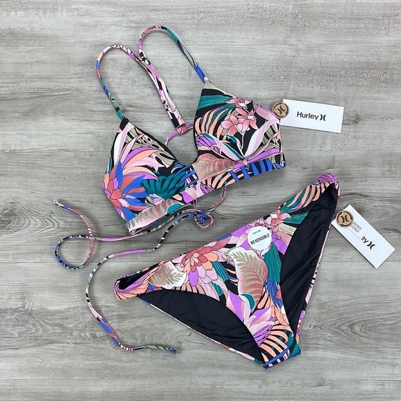 ☀️HURLEY☀️ Palm Paradise Adj Surf Top Palm Paradise Mod Surf Bottom BIKINI SET - Picture 2 of 15